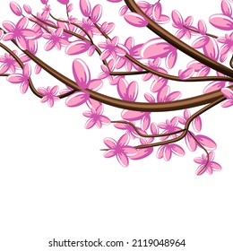 Vector image isolated on white background. Branch in pink flowers. Sakura. Concept. EPS 10