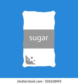 Vector image of isolated pieces of sugar on blue background. Icon three cubes in modern design. Sign of refined. To cooking. To pastries and drinks. Sweet product. Component for canning. EPS 10. JEPG.