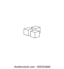 Vector image of isolated pieces of sugar on a white background. Icon three cubes in modern design. Sign of refined. To cooking. To pastries and drinks. Sweet product. Component for canning. EPS 10.