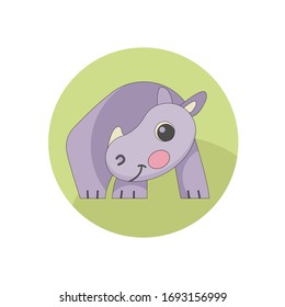 Vector image of an isolated rhino in a circle. Children's illustration of a purple rhino