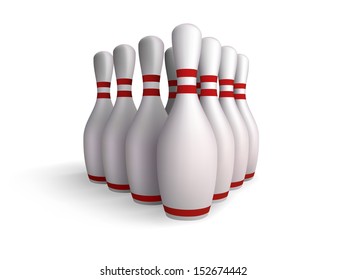 Vector image of isolated white bowling skittles.