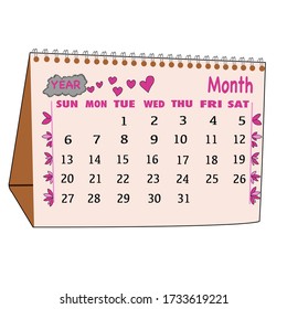 Vector image isolates the concept of the white desk calendar Decorated with pink, not the specified month, year, the idea can be used throughout.