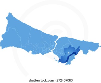 Vector Image - Istanbul Map with administrative districts where Pendik is pulled isolated on white background