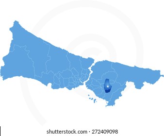 Vector Image - Istanbul Map with administrative districts where Sultanbeyli is pulled isolated on white background