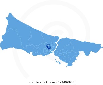 Vector Image - Istanbul Map with administrative districts where Gaziosmanpasa is pulled isolated on white background