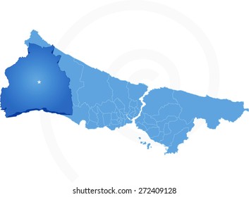 Vector Image - Istanbul Map with administrative districts where Silivri is pulled isolated on white background