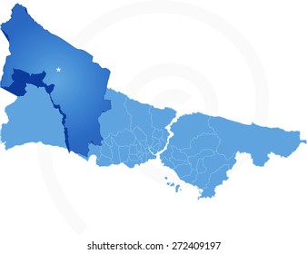 Vector Image - Istanbul Map with administrative districts where Catalca is pulled isolated on white background
