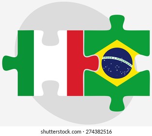 Vector Image - Italy and Brazil Flags in puzzle isolated on white background