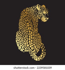 vector image of a jaguar with golden spots of coloring fur on a black background