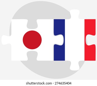Vector Image - Japan and France Flags in puzzle isolated on white background