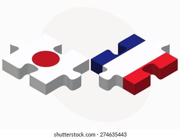 Vector Image - Japan and France Flags in puzzle isolated on white background