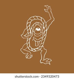 Vector image of a Japanese Bakezori demon. Old straw slippers. Black on beige. Yokai, Japanese folklore, legends, Halloween. Eps10