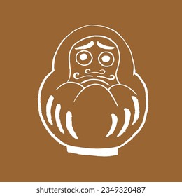 Vector image of a Japanese Daruma doll. Bodhitharma. White on beige. Yokai, Japanese folklore, traditions, myths, legends, fairy tales, culture, Halloween. Eps10