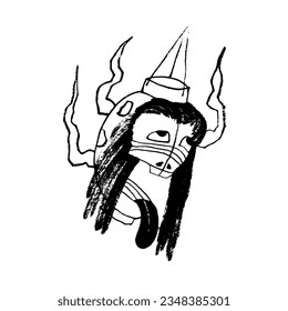 Vector image of the Japanese demon Chochin-o-bake. Old lantern with tongue. Black on white. Yokai, Japanese folklore, legends, monsters, Halloween. Eps10