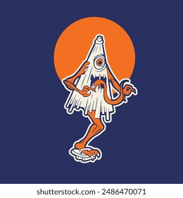 Vector image of Japanese demon Kasa-obake.