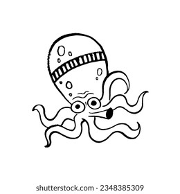 Vector image of the Japanese demon Koromo-dako. Octopus spirit. Black on white. Yokai, Japanese folklore, mythology, legends, monsters, Halloween. Eps10