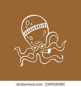 Vector image of the Japanese demon Koromo-dako. The spirit is a giant octopus. White on beige. Yokai, Japanese folklore, mythology, legends, fairy tales, monsters, Halloween. Eps10