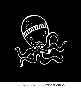 Imagen vectorial del demonio japonés Koromo-dako. El espíritu es un pulpo grande. Blanco sobre negro. Yokai, folclore japonés, mitos, leyendas, cuentos de hadas, monstruos, horrores, Halloween. Eps10