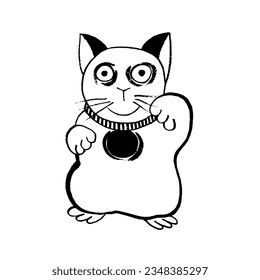 Vector image of the Japanese demon Maneki-neko. Cat for happiness and good luck. Black on white. Yokai, Japanese folklore, myths, legends, fairy tales, Halloween. Eps10