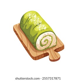 
Vector image of Japanese dessert. Matcha Swiss roll. 