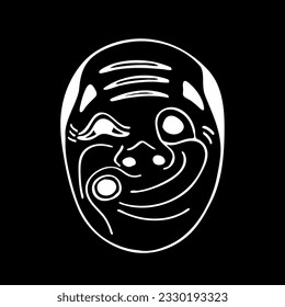Vector image of an Japanese theater Hyottoko clown mask on black background. Eps10