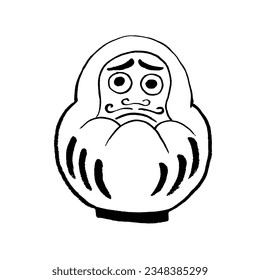 Vector image of a Japanese traditional Daruma doll with a mustache and big eyes. Bodhitharma. Black on white. Yokai, Japanese folklore, myths, legends, fairy tales, culture, religion, Halloween.Eps10