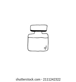 Vector image of a jar, bottle of perfume. Cosmetic crypto. Hand drawn.