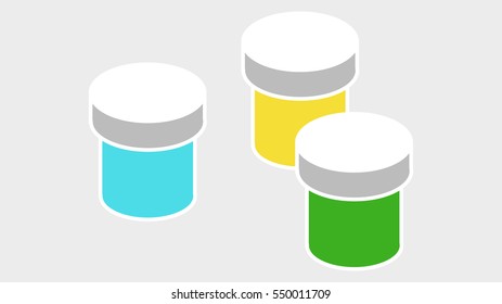 Vector image of jars with a yellow, green and blue colors on a light background. Illustration art object. Icon with an element for design.