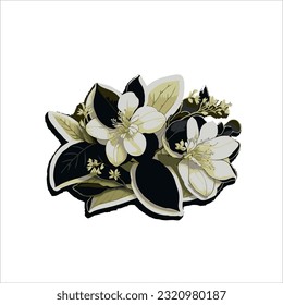 vector image of jasmine, black color, white background
