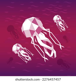 Vector image of a jellyfish in a polygonal geometric style. Can be used as a print, sticker, illustration, etc.