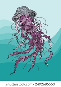 Vector image of a jellyfish in the sea