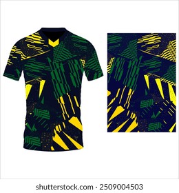 Imagem vetorial do design de camiseta da camisa em verde, marinho e amarelo, bom para uso na fabricação de referências de design de camisa da camisa