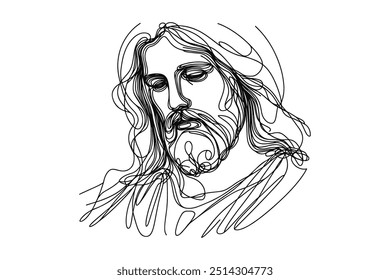 vector image of Jesus in a single line style on a white background