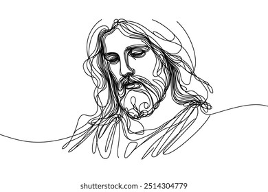 vector image of Jesus in a single line style on a white background