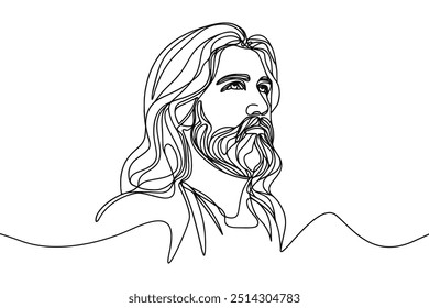 Vektorbild von Jesus in einem einzeiligen Stil auf weißem Hintergrund