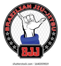 Vector image of a jiu-jitsu fighter's hand. Shaka. Traditional Brazilian martial art. Champion of combat. Illustrations for t shirt print. Tournament winner.