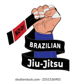 Vector image of a jiu-jitsu fighter's hand. Black belt is a symbol of victory. Traditional Brazilian martial art. Champion of combat. Illustrations for t shirt print. Tournament winner.