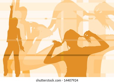 vector image of jolly teens silhouettes
