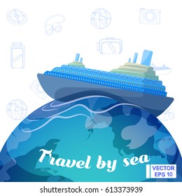 Vector image. Journey on the ship. Travel by sea.