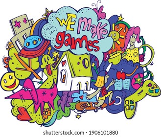 Vector image with joysticks gamepad illustration and slogan text, for t-shirt prints and other uses.