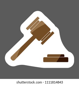 Vector image of a judge gavel court hammer. Vector icon of a hammer of justice. Auction Vector illustration. Vector colored sticker. Layers grouped for easy editing illustration.  For your design.