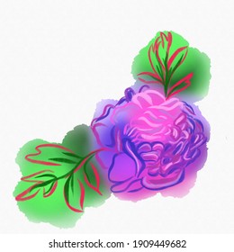 Vector image of juicy neon peony isolated on a white background. Composition for banner, florist, booklet, frame, brochure, advertising, commercial, promotion. Hand drawn style print