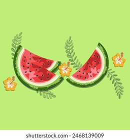 vector image of juicy watermelon slices, png on a green background