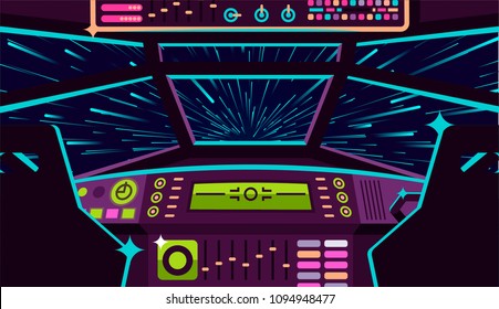 vector image of a jump in space with a view from the cockpit in a spaceship