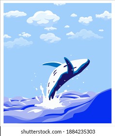 vector image of a jumping whale in the ocean