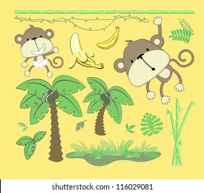 vector image of jungle theme, cartoon design elements set for baby and childs decoration