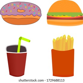 Imagen vectorial de la comida chatarra. Objetos aislados sobre un fondo blanco.