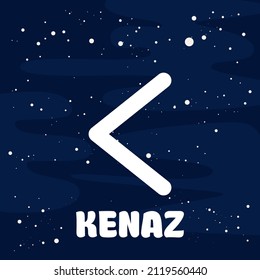 Vektorgrafik von Kenaz-Rune auf sternigem Hintergrund
