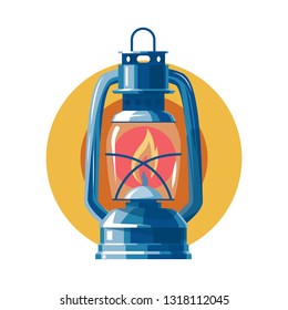 Vector image of a kerosene lamp, the light inside the lamp