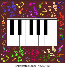The vector image of the keyboard of a piano on a colour musical background